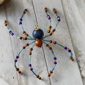 Adorable Ceramic Blue and Orange Beaded Spider